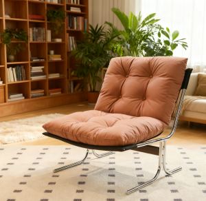 Fauteuil cuir moderne dossier haut, pieds métal, brun