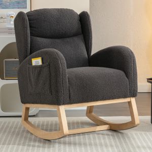 Chaise berçante tissu 049 Teddy gris foncé bois