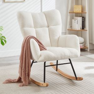 Fauteuil bascule teddy ivoire, cadre métal, capitonné