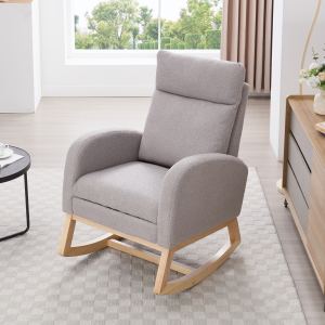 Fauteuil berçant 015B tissu teddy repose-pieds ajustable gris pâle