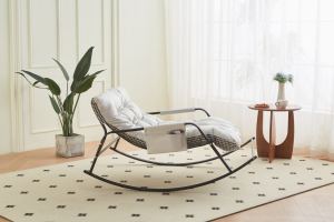 Chaise berçante cuir technique, fauteuil berceur moderne, blanc