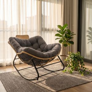 Chaise berçante papasan 39,37 po, œuf extérieur, rotin tissé gris