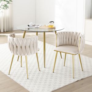 Chaises de salle à manger velours, lot de 2, pieds dorés