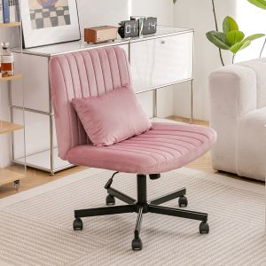 Chaise bureau rose velours sans bras roulettes méditation