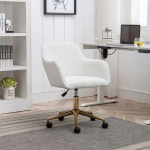 Chaise bureau teddy blanc pivotante réglable pieds dorés