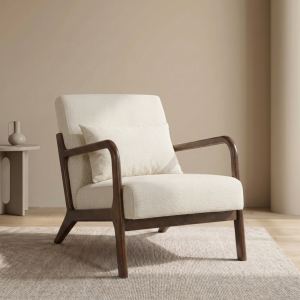 Fauteuil accent mi-siècle cadre bois coussin lombaire chambre salon