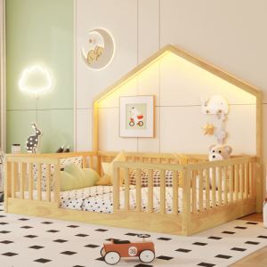 Lit enfant Montessori rails lumière bois naturel fille garçon