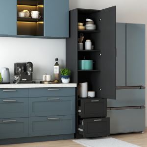 Garde-manger cuisine, armoire haute portes/tiroirs, noir
