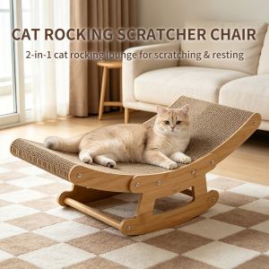 Grattoir chaise basculante chat bois, carton ondulé