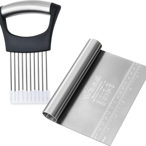 Racloir acier inoxydable multiusage + coupe-oignons poignée antidérapante