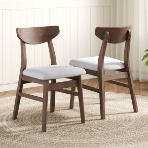 Ensemble 2 chaises scandinaves modernes, dossier courbe bois, siège gris