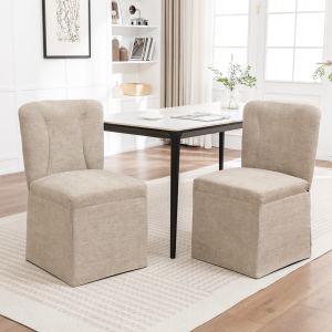 Chaises salle à manger lin 2 pcs rembourrage dossier brun