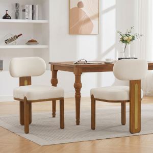 Chaise salle à manger ronde rembourrée bois noyer beige