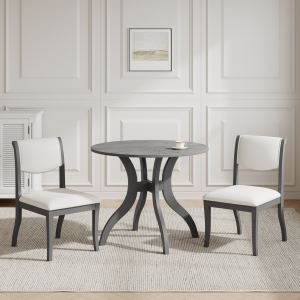 Ensemble table ronde chêne gris 39.4po + 2 chaises, bois massif trad.