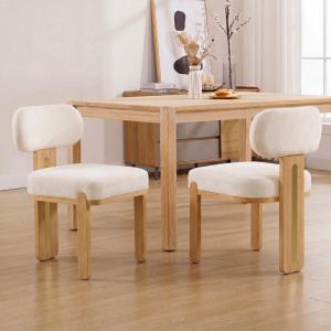 Chaise salle à manger ronde tissu bois caoutchouc beige