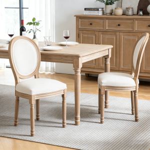 Chaises salle à manger bois lin beige, ensemble de 2, coussin