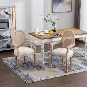 Fauteuil à manger velours français beige (2)