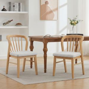 Chaise salle à manger bois 2pcs siège beige naturel