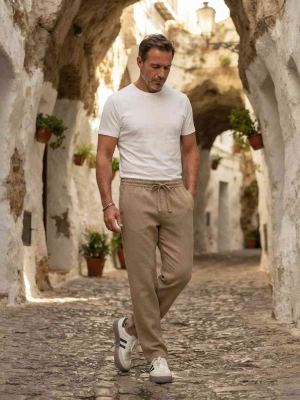Pantalon casual tendance homme, pantalon droit en corduroy, 9 po, antifrip