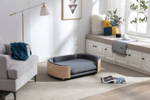 Lit surélevé pour chien style scandinave, grand format, velours