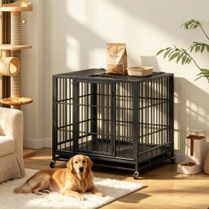 Cage chien mobile roues verrouillables métal