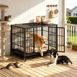 Cage pour chiens en métal avec roues verrouillables