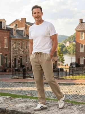 Pantalon casual homme tendance, droit, velours côtelé, ajusté, 9 po