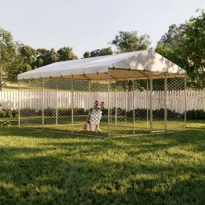 Chenil chien 15x10 FT, auvent, acier, couverture, clôture
