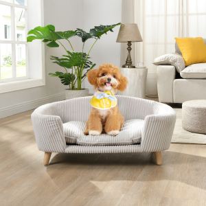 Lit chien surélevé petit, tissu corduroy, beige