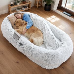 Lit chien faux fourrure 71"x45"x14", humain, gris