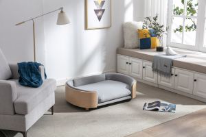 Lit surélevé chien style scandinave, grand format, velours