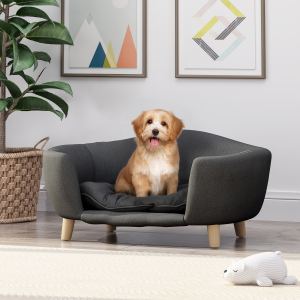 Lit chien surélevé tissu, mousse support, gris foncé