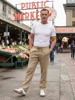 Pantalon décontracté homme tendance, jambe droite