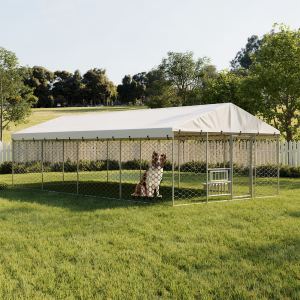 Chenil extérieur 20x10 FT acier galvanisé, bâche, bols