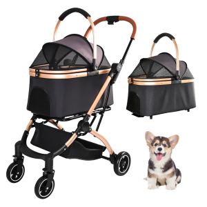 Poussette animal 2-en-1 4 roues pliable noir or
