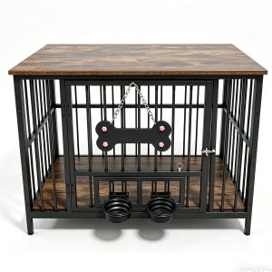 Cage chien bois bol rotatif 360°, silicone sécurité