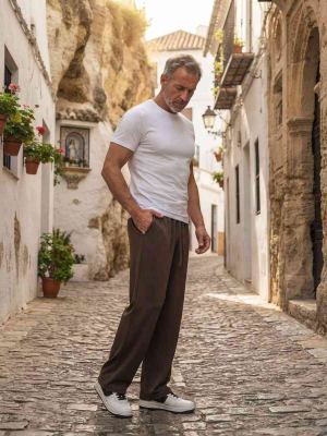 Pantalon casual homme tendance, droit, velours côtelé, ajusté, anti-froissement