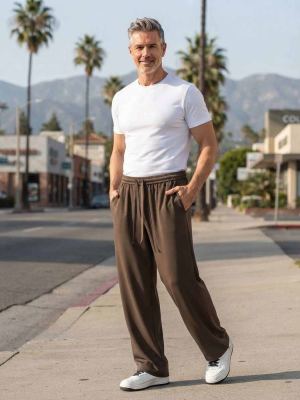 Pantalon décontracté homme, jambe droite, cordon coulissant