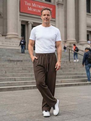 Pantalon casual homme tendance coton ajusté