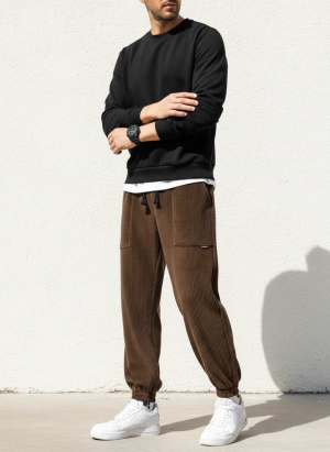 Pantalon casual tendance homme, coupe droite, corduroy, antirides, 9 po