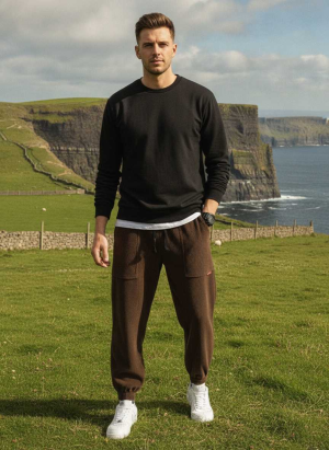 Pantalon décontracté homme, jambe droite, cordon coulissant