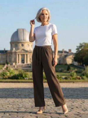 Pantalon long femme, jambe droite, casual sportif, cordon, usage quotidien