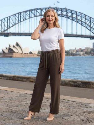 Pantalon long femme jambe droite décontracté