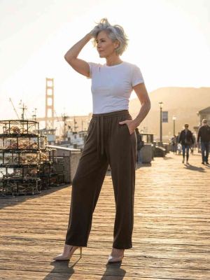 Pantalon long femme, jambe droite, casual, sports, jogging, cordon
