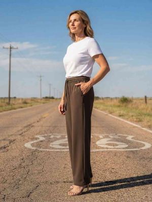 Pantalon long femme jambe droite décontracté