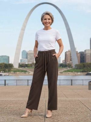 Pantalon long décontracté femme, jambe droite