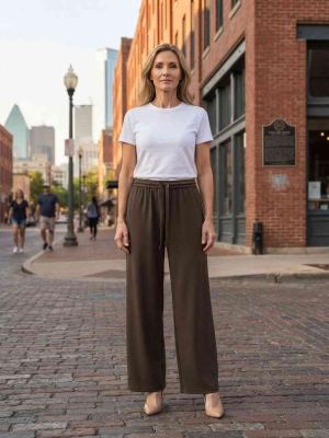 Pantalon long femme jambe droite décontracté