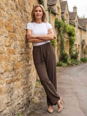 Pantalon long femme jambe droite décontracté