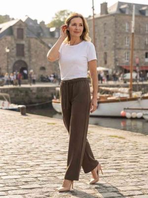 Pantalon long femme jambe droite casual décontracté