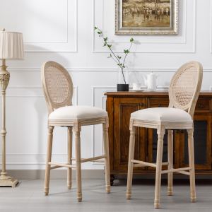 Tabourets bois pays français, rotin, beige/naturel, 2pc